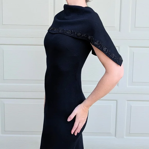 vintage 1960's BLACK KNIT wiggle DRESS 60's S - Picture 5 of 9
